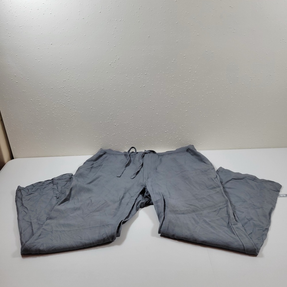 Cubavera Linen Blend Pants Womens Large Gray‎ Excellent Wide Leg Drawstring